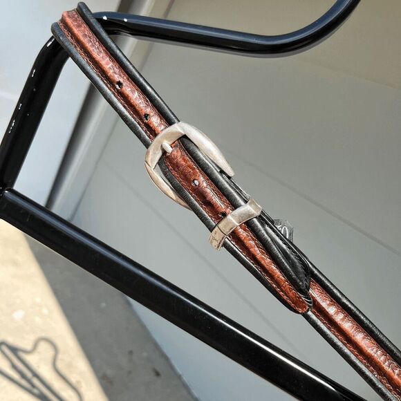 Brighton Black Leather Belt with Brown Croc Embossed Detail Silver Plate Buckle - Picture 1 of 6